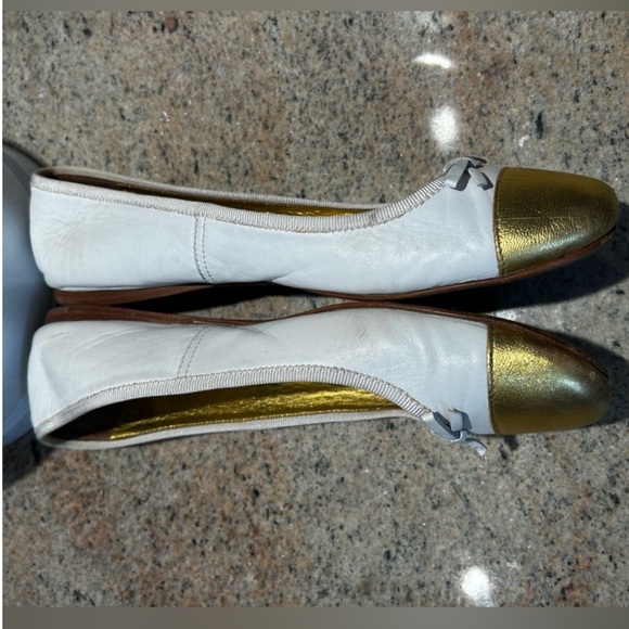 Prada White with Gold Toe Ballet Flats - Picture 4 of 9